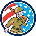Segunda guerra mundial soldado marchando americano historieta círculo ...
