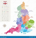 Mapa Ceremonial Del Vector De Los Condados De Inglaterra Coloreado Por ...