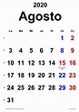 Calendario agosto 2020 en Word, Excel y PDF - Calendarpedia