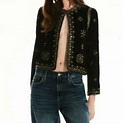 Zara Woman L JACKET Cropped EMBROIDERED VELVET BLACK - 6895/243 | eBay