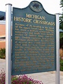 Michigan: Historic Crossroads historical marker at a rest area in ...