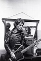 Billy Rath of the Heartbreakers with his Ampeg Scroll bass. The f-holes ...