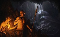 Pictures Spear Elves Cave Fantasy Torch 3840x2400