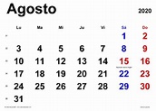 Calendario agosto 2020 en Word, Excel y PDF - Calendarpedia