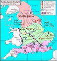 Map of Anglo-Saxon Enland: Northumbria, Mercia, Wessex | Map of britain ...