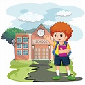 Cute cartoon boy going to school with her backpack vector illustration ...