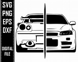 Skyline GTR R34 Nismo Vector Eps Png Dxf Svg Silhouette | Etsy