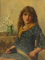 John Scott British Artist Oil on Board, Young Seamstress For Sale at ...
