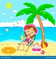 Cute Cartoon Girl at the Beach Stock Vector - Illustration of character, juice: 246328849