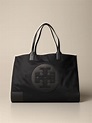 TORY BURCH: Ella Tote nylon bag with emblem - Black | Tote Bags Tory ...