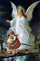Poster mit heiligem Schutzengel von Lindberg; Schutzengel und Kinder ...