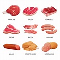 Premium Vector | Types of meat and meat products illustration