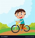 Cartoon boy riding a bike having fun riding Vector Image