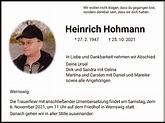 Traueranzeigen von Heinrich Hohmann | Trauer.HNA.de