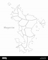 Mayotte with communes outline silhouette map illustration with black ...