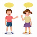 cute kids little boy and girl talking each other with speech bubble ...