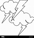 Nubes con dibujos animados de rayos en blanco y negro Imagen Vector de ...