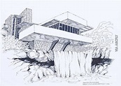 perspectiva de la casa de la cascada | Casa de la cascada, Bocetos ...