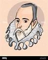Miguel de Cervantes famoso escritor español aislado dibujo vectorial ...