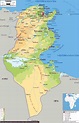 Large physical map of Tunisia with roads, cities and airports | Tunisia ...