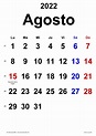 Calendario agosto 2022 en Word, Excel y PDF - Calendarpedia