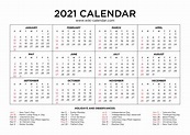 2021 Yearly Calendar Printable