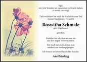 Traueranzeigen von Roswitha Schmale | Trauerportal Ihrer Tageszeitung