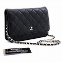 Wallet On Chain CHANEL Cartera clásica negra con cadena Bolso de hombro ...