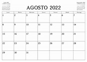 Calendario Agosto 2022 Para Imprimir - Docalendario