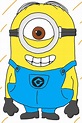 a cartoon minion with big eyes and overalls