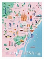 Mapa ilustrado para los que aman Barcelona. Ciudad mediterránea y ...