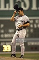 New York Yankees Hideki Irabu on mound during Game 3 vs Boston Red ...