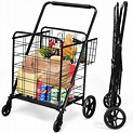 Jumbo Double Basket Grocery Cart 330 lbs Capacity Folding Shopping Cart ...