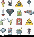 Peligro veneno tóxico, conjunto de iconos de estilo de dibujos animados ...