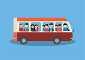 dibujos animados autobús con pasajeros plano vector ilustración ...