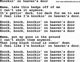 Bruce Springsteen song: Knockin' On Heaven's Door, lyrics