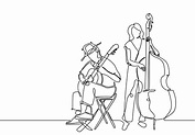 um desenho de linha de pessoas tocando um instrumento de música ...