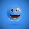 Emoticon realista azul cara sonriente, ilustración vectorial 309800 ...