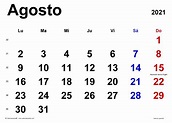 Calendario agosto 2021 en Word, Excel y PDF - Calendarpedia