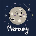 Cute cartoon planet character Mercury with funny face. Poster solar ...