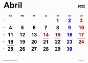 Calendario abril 2022 en Word, Excel y PDF - Calendarpedia