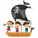 piratas niño posando en barco 1219815 Vector en Vecteezy