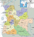 Grande mapa político y administrativo de Angola con carreteras ...
