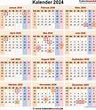 Kalender 2024 mit Excel/PDF/Word-Vorlagen, Feiertagen, Ferien, KW