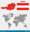 Austria Map on a World Map with Flag and Map Pointer. Vector ...