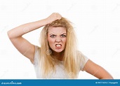 Furiously Mad Angry Blonde Woman Holding Hair Stock Photo - Image of ...