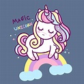 Illustrator of Cute Unicorn vector on the sky and pastel rainbow ...