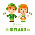 Irlanda del norte y niños en trajes nacionales irlandeses. | Vector Premium