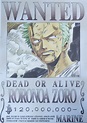 One Piece - Wanted Poster - Zoro - Walmart.com - Walmart.com