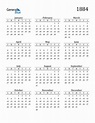 1884 Calendar (PDF, Word, Excel)